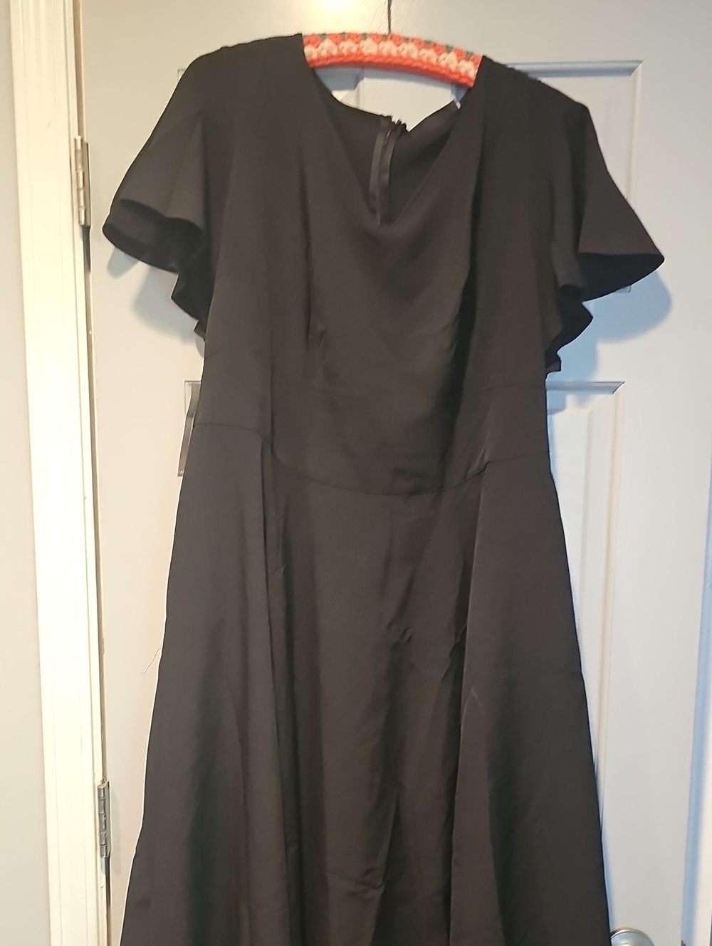 NWT Lane Bryant Black Flutter Sleeve Midi Dress Long Back Pockets Size 16 Party